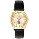 Women's Bulova Gold/Black UAlbany Great Danes Stainless Steel Watch with Leather Band