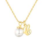 Limoges Jewelry Women's Necklaces Gold - Simulated Pearl & 14k Gold-Plated Personalized Initial Pendant Necklace