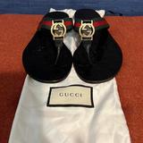 Gucci Shoes | 100% Authentic Gucci Sandals Canvas Thong Sandals | Color: Black/Green | Size: 6