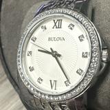 Bulova Women's Quartz Crystal Accents Silver-tone 32mm Watch 96l297