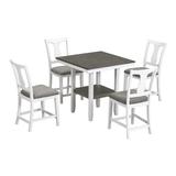 August Grove® 5-Piece Wood Counter Height Dining Table Set w/ Storage Shelf | Wayfair 82DF32A8FB2545298E51EC72DB33E9EA