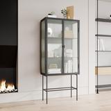 Latitude Run® Bourkelands Retro Style Fluted Glass High Cabinet Storage For Living Room Metal in Black | Wayfair F2E3BC060595413487D246651E83D3D2
