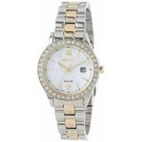 Seiko Sut074 Women's Solar Mother Of Pearl Two-tone Stainless Steel