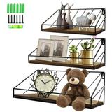 3 Pack Floating Wall Shelves Rustic Storage Wood Wall-Mounted Shelf for Living Room Bathroom Bedroom Kitchen