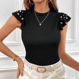 Pearls Beaded Butterfly Sleeve Tee