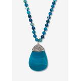Women's Round Genuine Blue Agate Crystal Accented Silvertone Drop Necklace 34 Inch by PalmBeach Jewelry in Blue