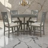 Ophelia & Co. Capressa 5-Piece Round Dining Table & 4 Fabric Chairs w/ Special-Shaped Table Legs & Storage Shelf Wood in Gray | Wayfair