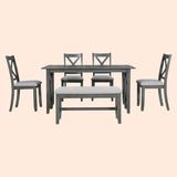 Rosalind Wheeler Gorney 6-Piece Family Dining Room Set Solid Wood Space Saving Foldable Table & 4 Chairs w/ Bench For Dining Room () Wood in Gray