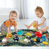 Toddler Pull Back Car Toys 8 Pieces Friction Powered Vehicles Push and Go Mini Car Set with Playmat Storage Bag Baby Toys 12-24 Months