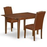 NOEN3-MAH-66 3Pc Rectangular 42/53.5 Table With 12 In Butterfly Leaf And A Pair Of Parson Chair With Mahogany Leg And Brown Flaux Leather