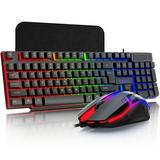 Wired Gaming Keyboard and Mouse Combo with Pad LED RGB Backlit 104 Keys Mechanical Feel Anti-ghosting Game Keyboard 12 Multimedia Keys & 7Colors Backlit Gaming Mouse for Windows PC Laptop Gamer