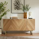 Roomfitters 57” Mid Century Modern TV Stand Herringbone Pattern Buffet Cabinet Sideboard Credenza Marble Top Media Console Entertainment Center for Living Room Entryway (Oak Wood Gold Metal Legs)