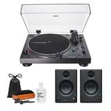 Audio-Technica AT-LP120X-USB USB Turntable with Presonus 3.5 Monitors (Pair) and Record Cleaning Kit in Black