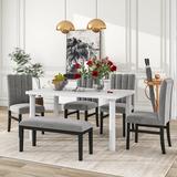 Red Barrel Studio® 6-Piece Dining Table Set w/ Marble Veneer Table & 4 Chairs & Bench Wood in Brown/White | Wayfair