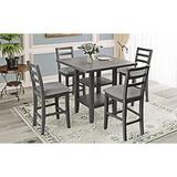 Red Barrel Studio® 5-Piece Wooden Counter Height Dining Set w/ Padded Chairs & Storage Shelving Wood in Brown/Gray | Wayfair
