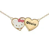 Hello Kitty Personalized Girls 14K Yellow Gold over Sterling Silver Two Heart Necklace, One Size, Yellow