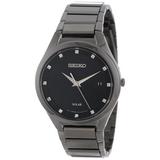 Seiko Men's Sne243 Quartz Solar All Black Dress 12 Diamonds Black Dial
