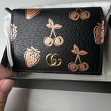 Gucci Accessories | Gucci Gg Marmont Double G Card Case Bifold Wallet Strawberry & Cherry Wallet | Color: Black | Size: Os