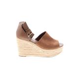 Indigo Rd. Wedges: Espadrille Platform Boho Chic Tan Solid Shoes - Women's Size 8 1/2 - Peep Toe