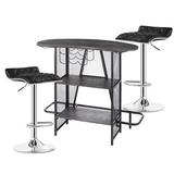 Wrought Studio™ 3-Piece Dining Room Wooden Bar Table & Pu Cushion Chair Sets For Small Space Wood/Metal/Upholstered Chairs in Black | Wayfair