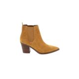 Nine West Ankle Boots: Chelsea Boots Stacked Heel Boho Chic Tan Solid Shoes - Women's Size 8 - Pointed Toe