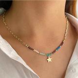 Anthropologie Jewelry | Cute Multicolor Acrylic Bead Five-Pointed Star Pendant Necklace | Color: Gold | Size: Os