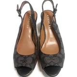 Coach Shoes | Coach Women Gray Ferry Peep Toe Platform Wedge Sandals Size 6.5b | Color: Black/Gray | Size: 6.5b