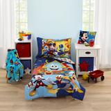 Disney Mickey Mouse Funhouse Crew 4 Piece Toddler Bed Set Polyester in Blue/Gray/Orange | Wayfair 2948416R