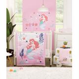 Disney Girls' Crib Sheets Pink - Little Mermaid Pink Ariel Three-Piece Mini Crib Comforter Set