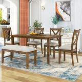 SEGMART 6 Piece Dining Table Set Modern Home Dining Set with Table Bench & 4 Cushioned Chairs Wood Rectangular Table and Chair Set Oak Finish Kitchen Table Set for Dining Room Natural Chery B242