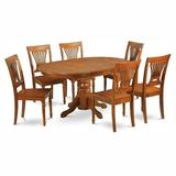 East West Furniture Avon 7 Piece Pedestal Oval Dining Table Set with Plainville Wooden Seat Chairs