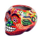 'Multicolor Skull-Like Ceramic Mini Flower Pot from Guatemala'