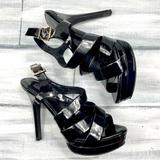Jessica Simpson Shoes | Jessica Simpson Black Patent Strappy Platform Sandal High Gloss Open Toe Heels | Color: Black | Size: 7.5