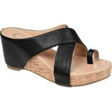 Women s Journee Collection Rayna Toe Loop Wedge Sandal Black Faux Leather 8 M