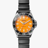 Shinola Automatic Watch| The Lake Huron Monster 43mm | Orange Dial + Black Rubber Strap