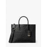 Michael Kors Mirella Medium Logo Embossed Pebbled Leather Tote Bag Black One Size