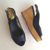 Michael Kors Shoes | Michael Kors Peeptoe Slingback Cork Wedge Navy | Color: Blue/Tan | Size: 6.5