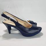 Nine West Shoes | Nine West Womens Platform Navy Blue Peep Toe Pumps Size 8 | Color: Blue | Size: 8