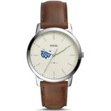 "Men's Fossil Silver Mississippi University for Women Owls The Minimalist Brown Leather Watch"