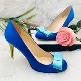 Kate Spade Shoes | Kate Spade Satin Bow Pumps | Color: Blue/Green | Size: 9
