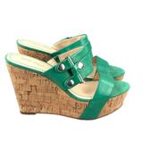 Nine West Shoes | Nine West Women's Size 7m Lara Green Leather Open Toe Platform Wedge Sandals | Color: Green | Size: 7