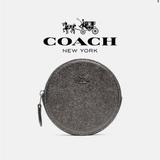 Coach Bags | Coach Round Circle Card Case Coin Wallet Gunmetal Metallic Graphite Leather Fob | Color: Gray | Size: Os