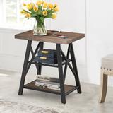 17 Stories Tall End Table w/ 2 USB Ports, 2 Power Outlets, & 2 Storage Shelves Wood in Brown/Yellow, Size 25.2 H x 23.6 W x 15.7 D in | Wayfair