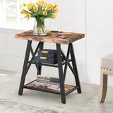 17 Stories Tall End Table w/ 2 USB Ports, 2 Power Outlets, & 2 Storage Shelves Wood in Brown, Size 25.2 H x 23.6 W x 15.7 D in | Wayfair