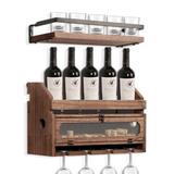 Millwood Pines Wall Mounted Wine Rack & Shelf Set Of 2, Wood Rustic Floating Shelf, Wine Bottles & Glasses Holder w/ Cork Storage Store | Wayfair