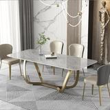 POWER HUT Italian Light Luxury Light Rock Plate Dining Table Sets Home Nordic Rectangular Modern Simple Dining Table Sets Glass//Upholstered Chairs