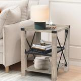 17 Stories Tall End Table w/ 2 USB Ports, 2 Power Outlets, & 2 Storage Shelves Wood in Gray, Size 23.3 H x 18.2 W x 18.2 D in | Wayfair