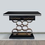 Everly Quinn 40 Inch Console Table, 2 Drawers, Modern Retro Aluminum Honeycomb Base, Black, Antique Brass Wood in Black/Brown/Gray | Wayfair