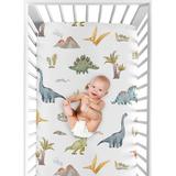 Sweet Jojo Designs Fitted Crib Sheet Polyester, Size 28.0 W x 52.0 D in | Wayfair CribSheet-Dinosaur-BU-PRT