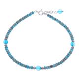 Stylish Blue,'Reconstituted Turquoise and Chalcedony Beaded Anklet'